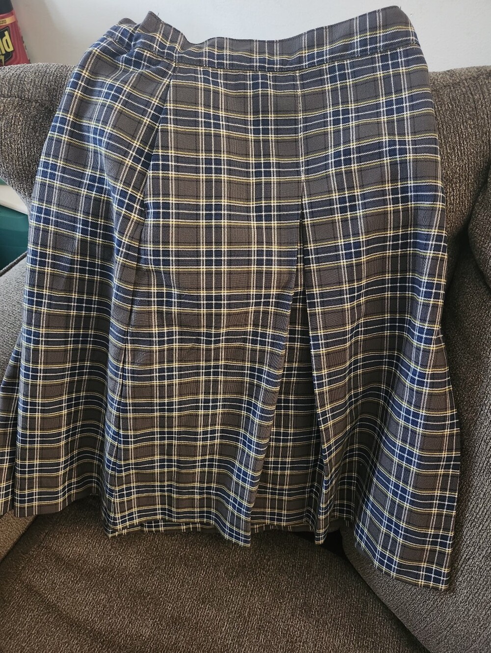 Two Plaid A-Line Midi Skirts in Navy and Grey